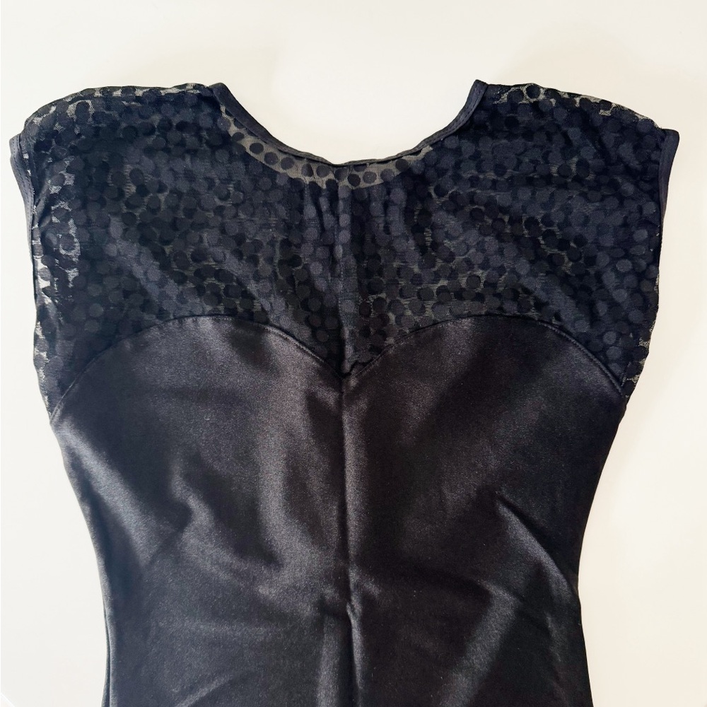 black sleeveless bodysuit - medium large - illusion neckline balletcore